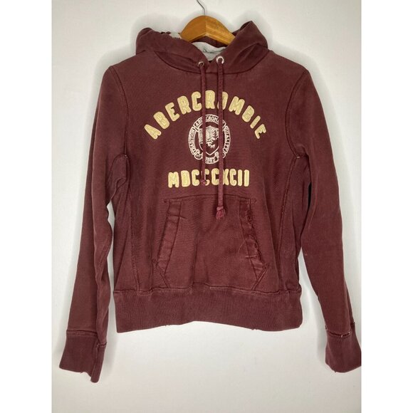 Abercrombie & Fitch Teen Men's Small Thick Heavy Burgundy Distressed Hoodie - Picture 1 of 14
